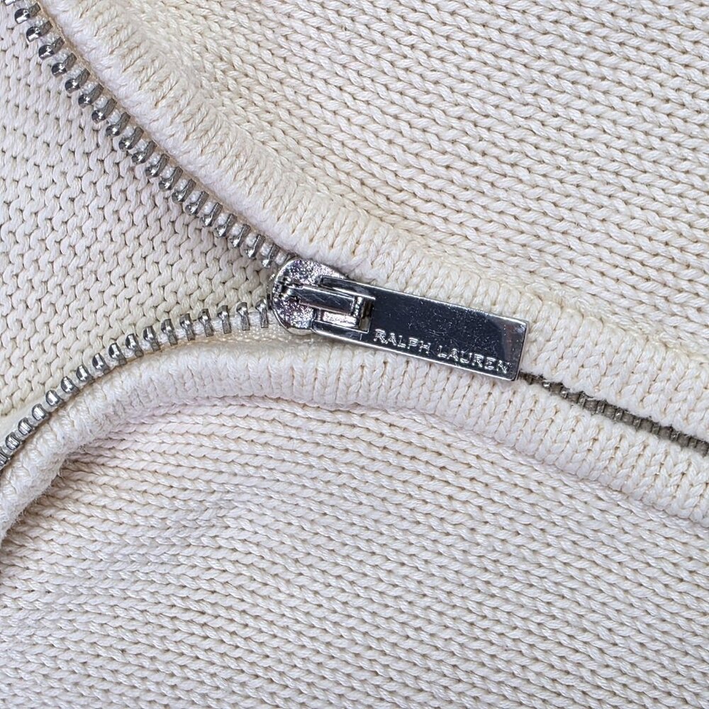 Ralph Lauren Sport Sweater Womens Large Cream Full Zip Cable Knit Cotton Logo - Picture 7 of 13